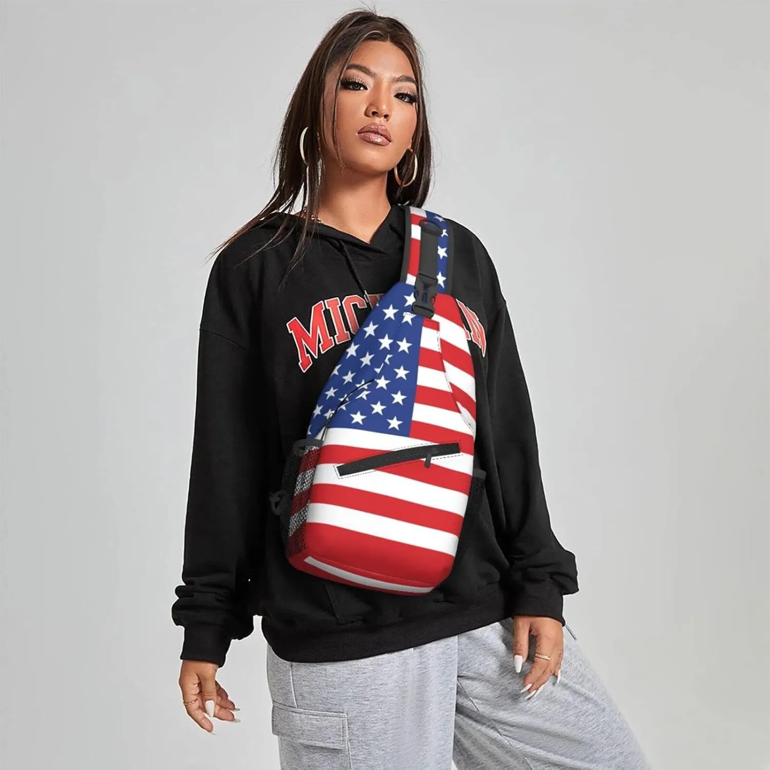 Famame American Flag Sling Backpack Chest Bag Crossbody Shoulder Bag Gym Cycling Travel Hiking Daypack For Men Women