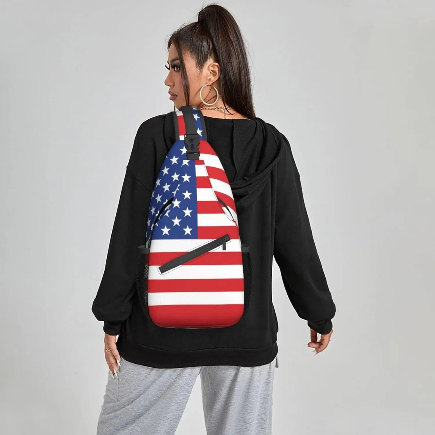 Famame American Flag Sling Backpack Chest Bag Crossbody Shoulder Bag Gym Cycling Travel Hiking Daypack For Men Women