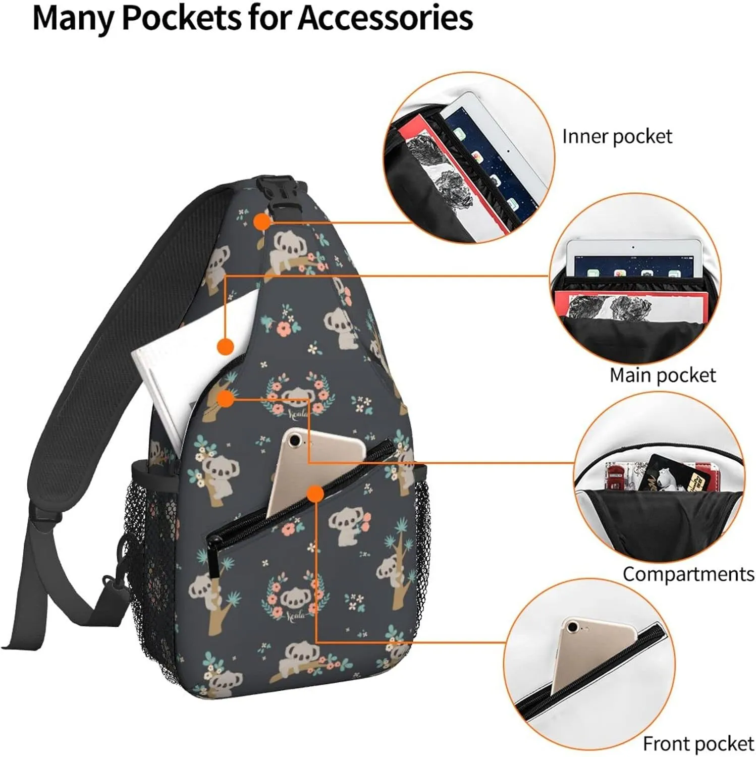 Famame Cute 3d Animal Koala Sling Backpack Chest Bag Crossbody Shoulder Bag Gym Cycling Travel Hiking Daypack For Men Women