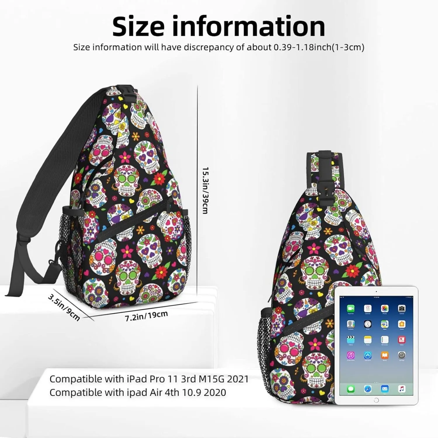 Famame Day Of The Dead Sugar Skulls Sling Backpack Chest Bag Crossbody Shoulder Bag Gym Cycling Travel Hiking Daypack For Men Women Multicolor 25