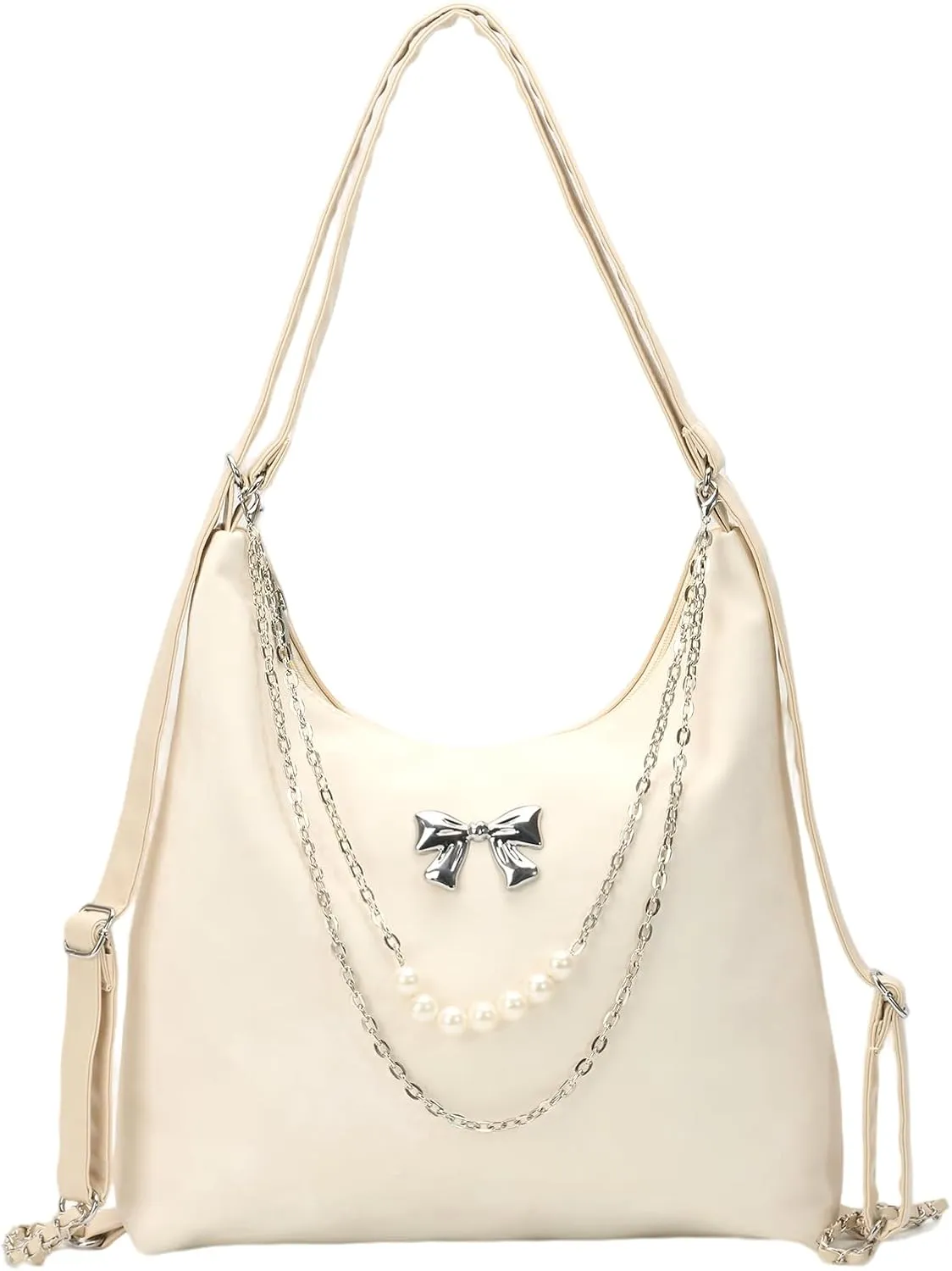 Fashion Tote Bag with Pearl Chain and Bow, Shoulder Bag,Handbags for Women, Tote Bag,Casual Style,Crossbody Bags for Women，Suitable Schedule Commuting Party
