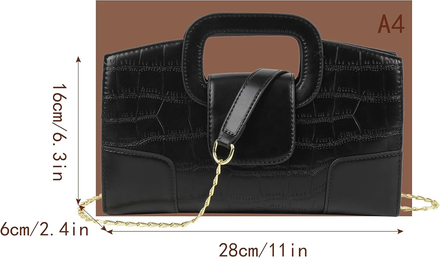 Fashion Women Flap Tote Top-Handle Handbag Crocodile Pattern Leather Clutch Purse Shoulder Crossbody