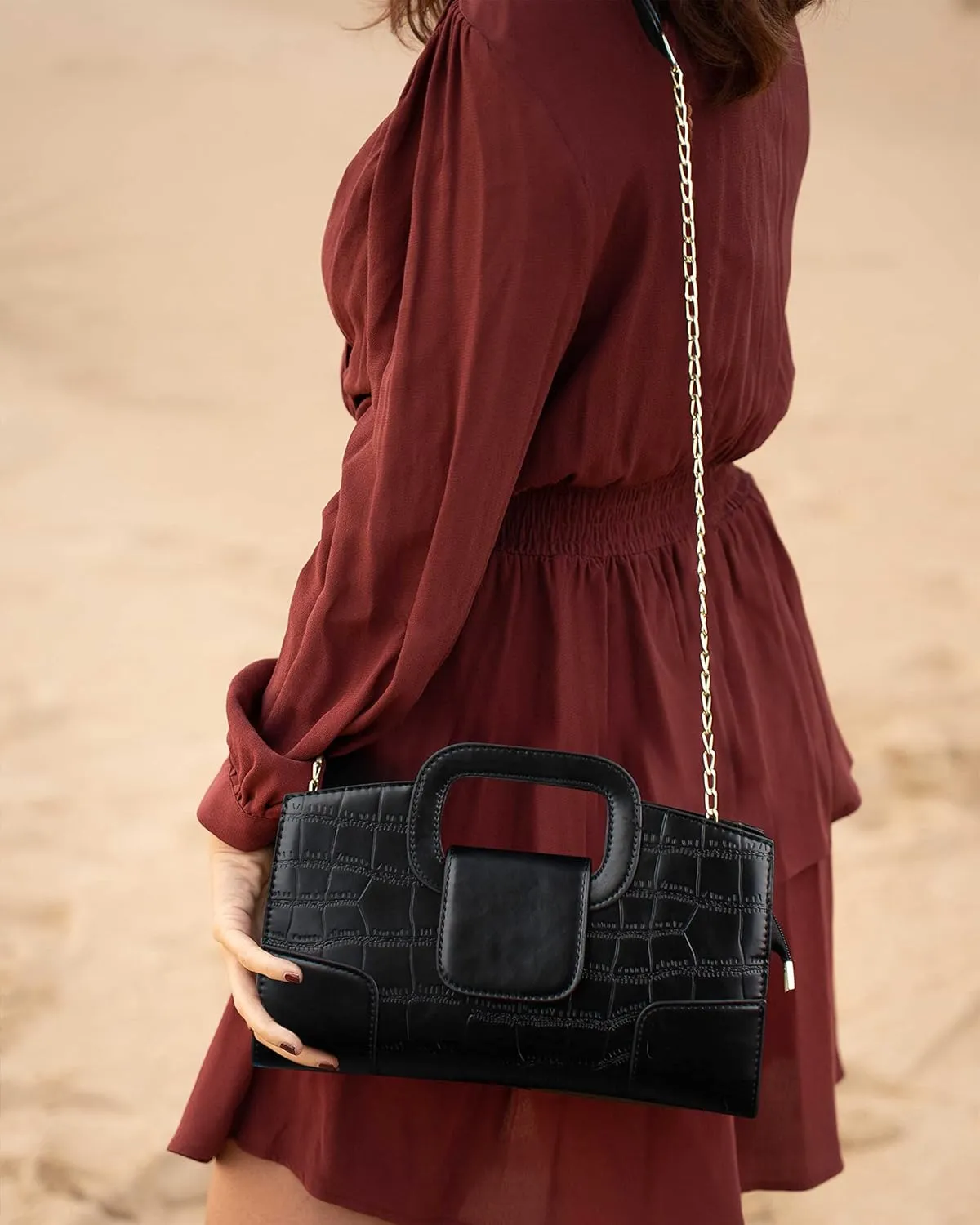 Fashion Women Flap Tote Top-Handle Handbag Crocodile Pattern Leather Clutch Purse Shoulder Crossbody