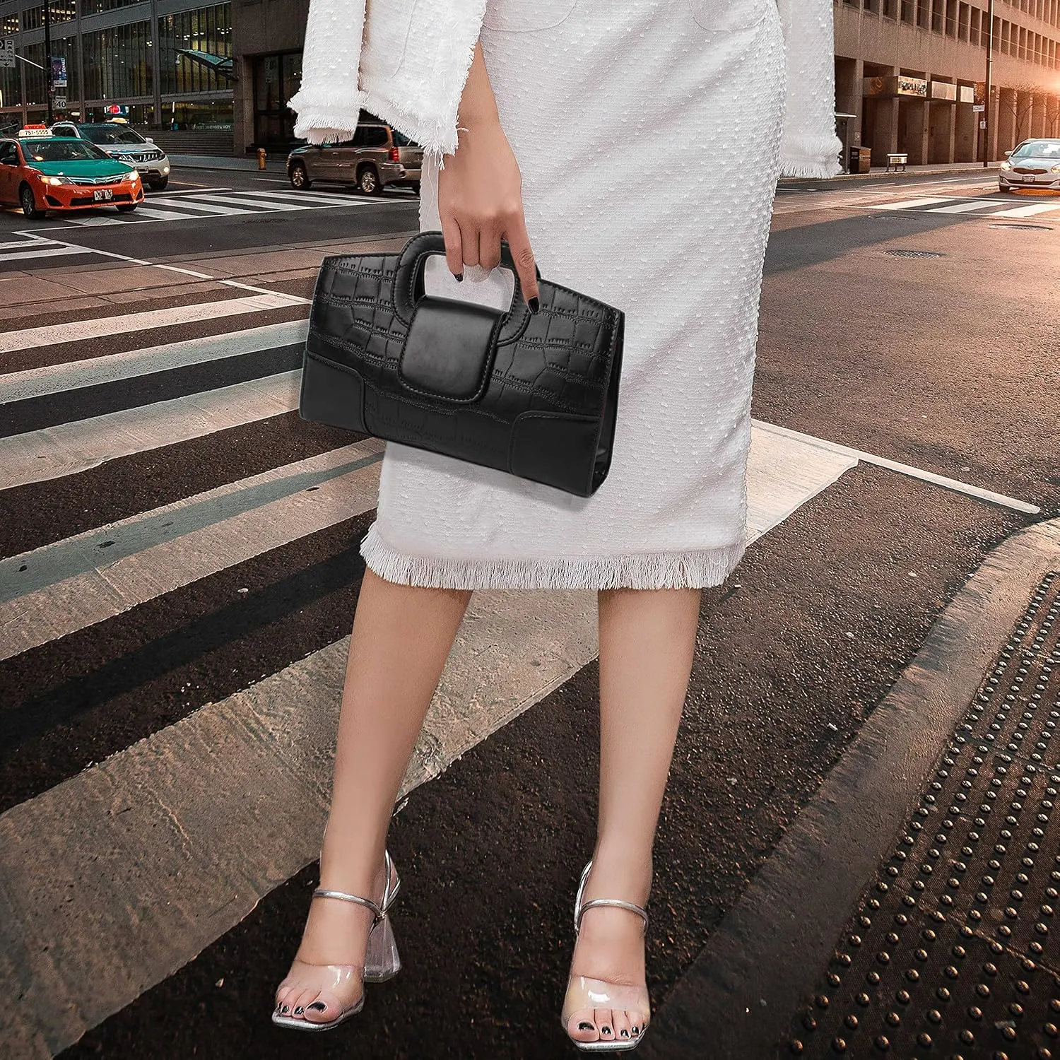 Fashion Women Flap Tote Top-Handle Handbag Crocodile Pattern Leather Clutch Purse Shoulder Crossbody