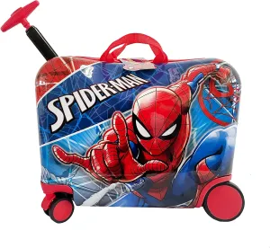 Fast Forward Spiderman Ride on Suitcase for Kids, 18'' Suitcase with Seat for Kids, Cute Lightweight Kids Travel Suitcase Trolley