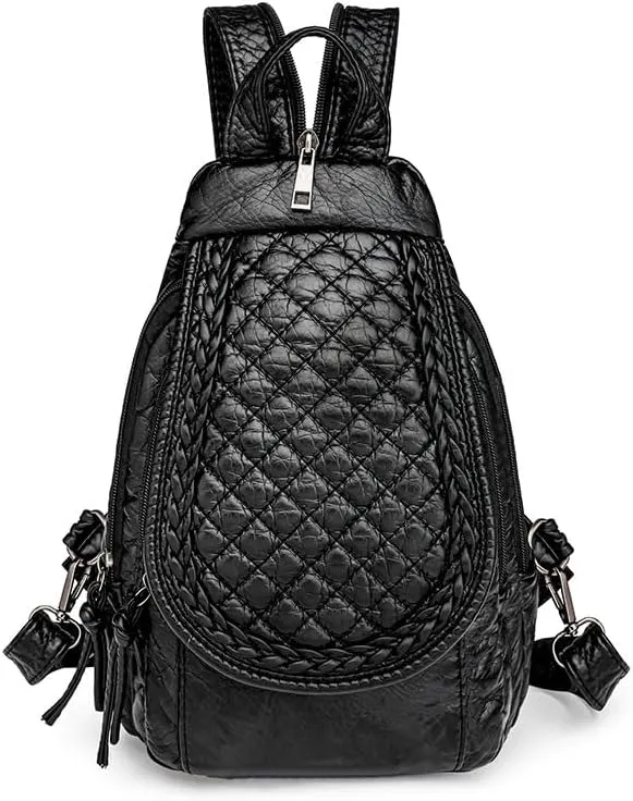 Faux Leather Convertible Sling Backpack Travel Hiking Crossbody Shoulder Bag for Women, Black 3