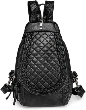 Faux Leather Convertible Sling Backpack Travel Hiking Crossbody Shoulder Bag for Women, Black 3