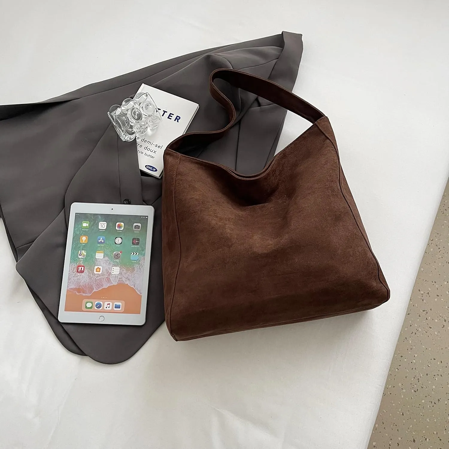 Faux Suede Tote Bag for Women - Versatile, Lightweight Shoulder Purse with Large Capacity