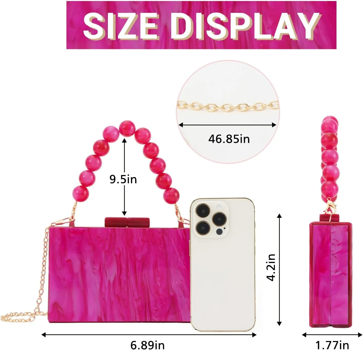 Fecialy Women Acrylic Clutch Purse Beads Evening Handbag Marble Clutch Formal Party Bridal Wedding Crossbody Bag