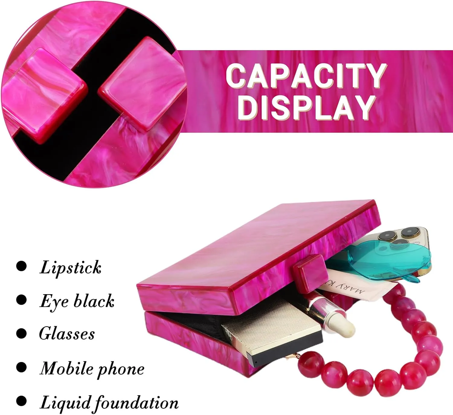 Fecialy Women Acrylic Clutch Purse Beads Evening Handbag Marble Clutch Formal Party Bridal Wedding Crossbody Bag
