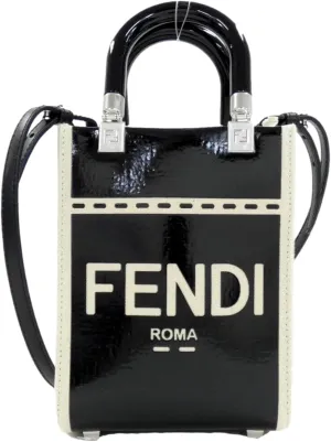 FENDI FF Mini Bag Shopper Tote Crossbody Bag Leather and Canvas Black 8BS051