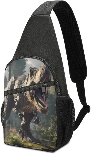 Fierce Dinosaur Chest Bag for Men Small Sling Backpack Crossbody Sling Bags for Outdoors Hiking Traveling