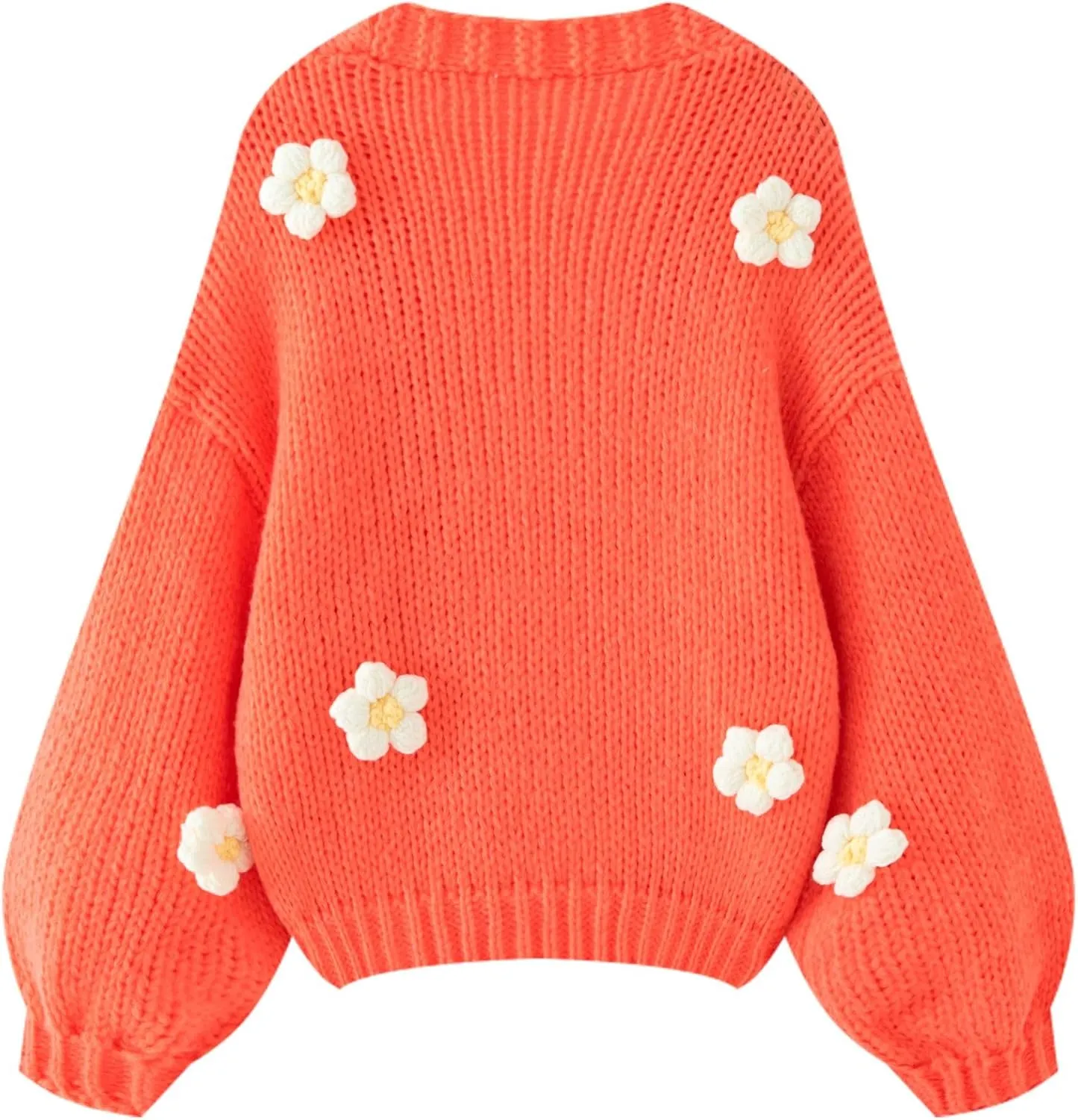 FindThy Women’s Kawaii Strawberry Embroidered Cardigan Long Sleeve V Neck Chunky Knitted Cardigans Tops