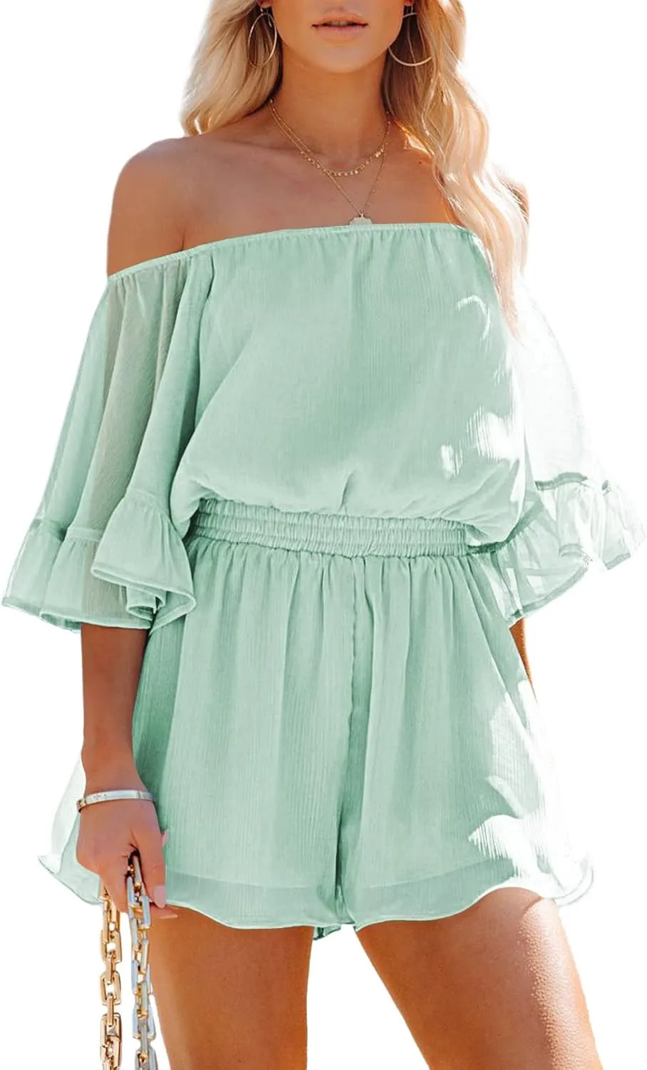 Fixmatti Women Boho Summer Romper Casual Floral Print Off Shoulder Strapless Shorts Jumpsuits