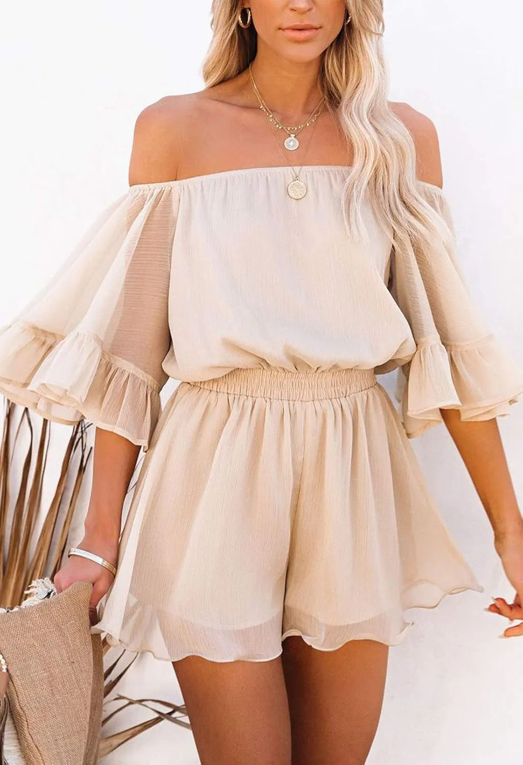 Fixmatti Women Boho Summer Romper Casual Floral Print Off Shoulder Strapless Shorts Jumpsuits