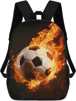 Flaming Football Burning Soccer Sport Classic 17 Inch Backpack for Men Women Casual Basic Bag with Side Pockets for Travel Business