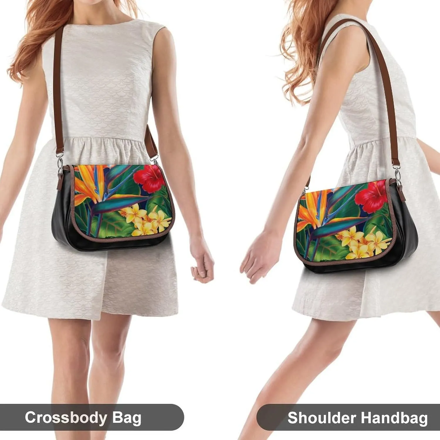 Floral Bird Tropical Paradise Hawaii Fashionable And Exquisite Shoulder Bag, Convenient Leather Crossbody Bag for Going Out