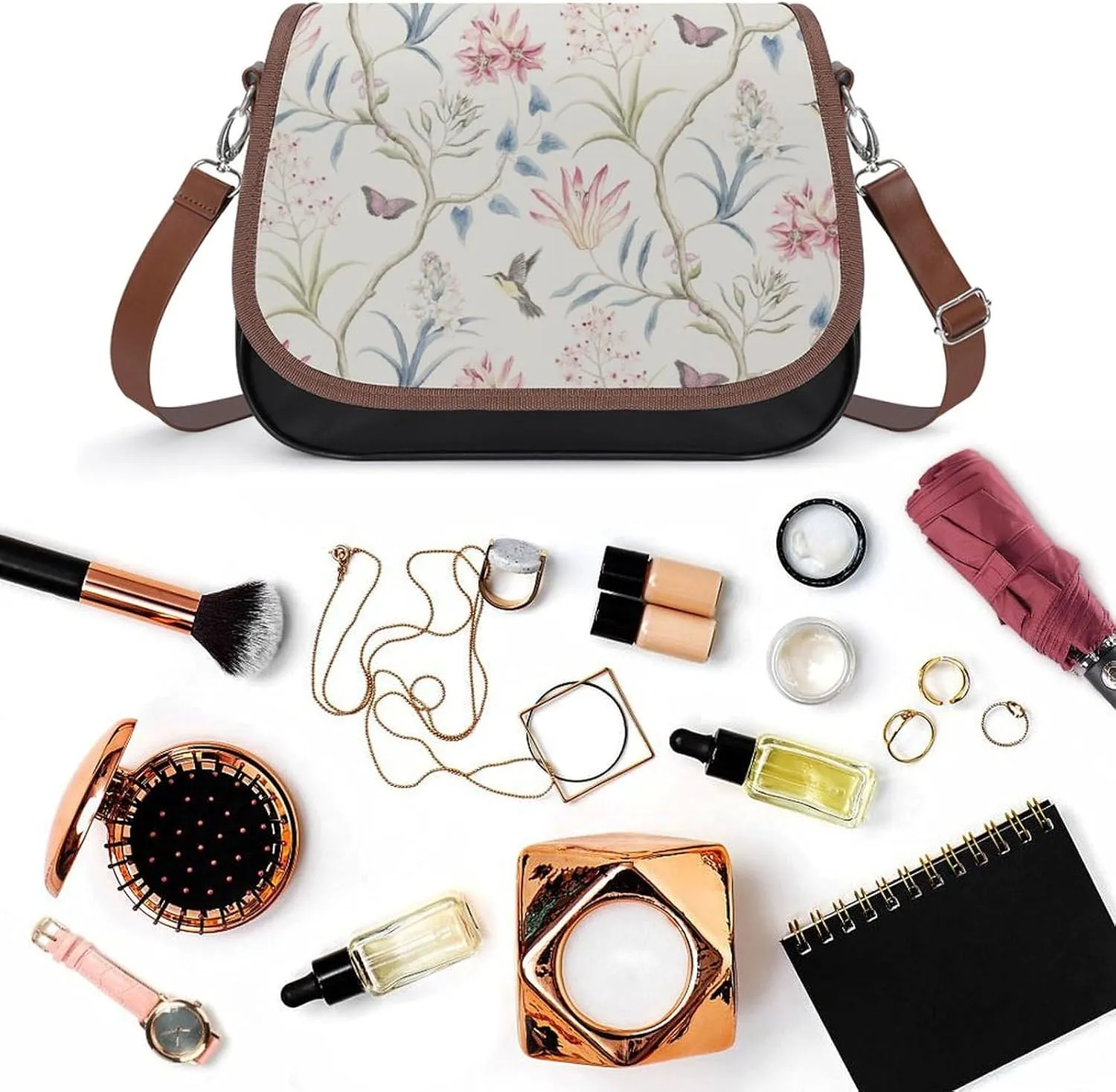 Floral Bird Tropical Paradise Hawaii Fashionable And Exquisite Shoulder Bag, Convenient Leather Crossbody Bag for Going Out