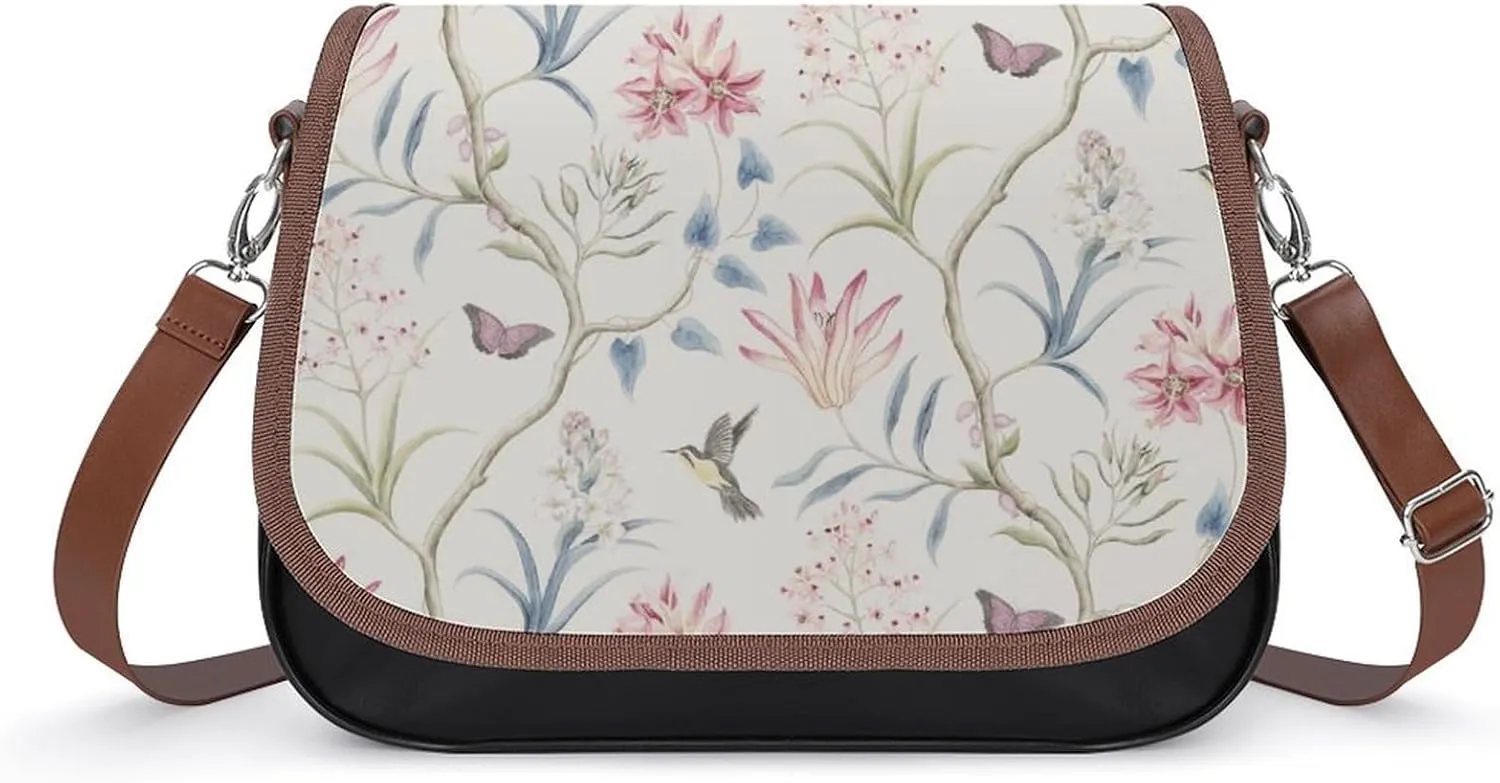 Floral Bird Tropical Paradise Hawaii Fashionable And Exquisite Shoulder Bag, Convenient Leather Crossbody Bag for Going Out