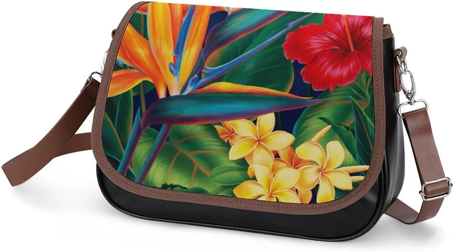 Floral Bird Tropical Paradise Hawaii Fashionable And Exquisite Shoulder Bag, Convenient Leather Crossbody Bag for Going Out
