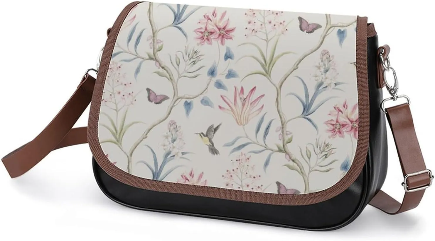 Floral Bird Tropical Paradise Hawaii Fashionable And Exquisite Shoulder Bag, Convenient Leather Crossbody Bag for Going Out