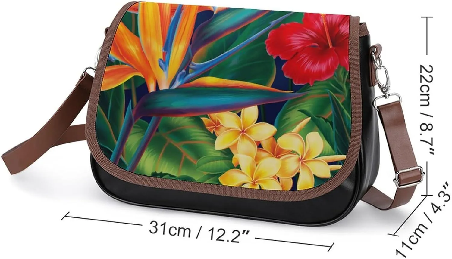 Floral Bird Tropical Paradise Hawaii Fashionable And Exquisite Shoulder Bag, Convenient Leather Crossbody Bag for Going Out