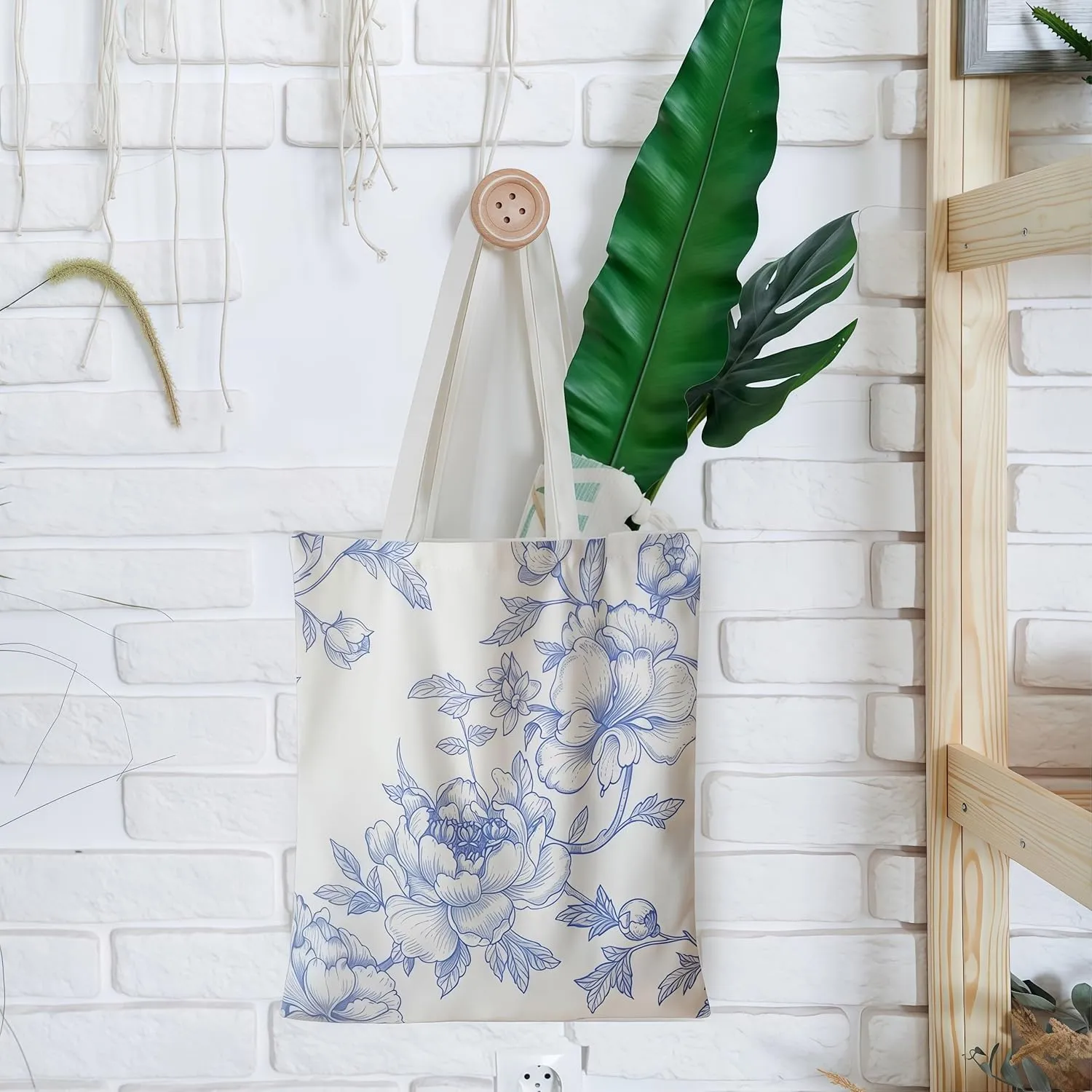 Floral Canvas Tote Bag for Women Chinoiserie Tote Bag Aesthetic Reusable Grocery Bags for Travel Shopping