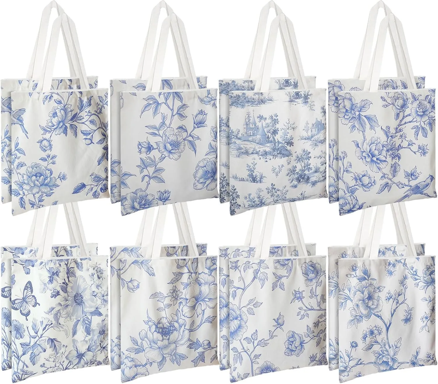 Floral Canvas Tote Bag for Women Chinoiserie Tote Bag Aesthetic Reusable Grocery Bags for Travel Shopping