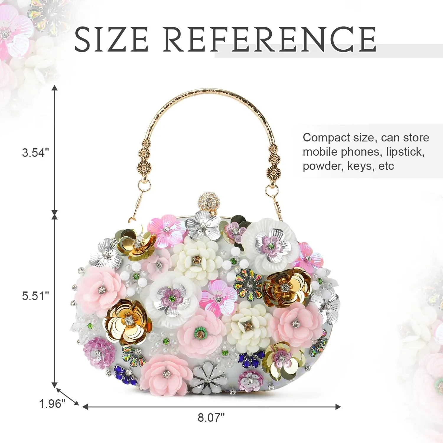 Floral Clutch Beaded Purses for Women 3D Flower Evening Bag for Wedding, Bridal