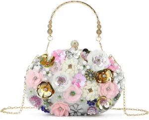 Floral Clutch Beaded Purses for Women 3D Flower Evening Bag for Wedding, Bridal