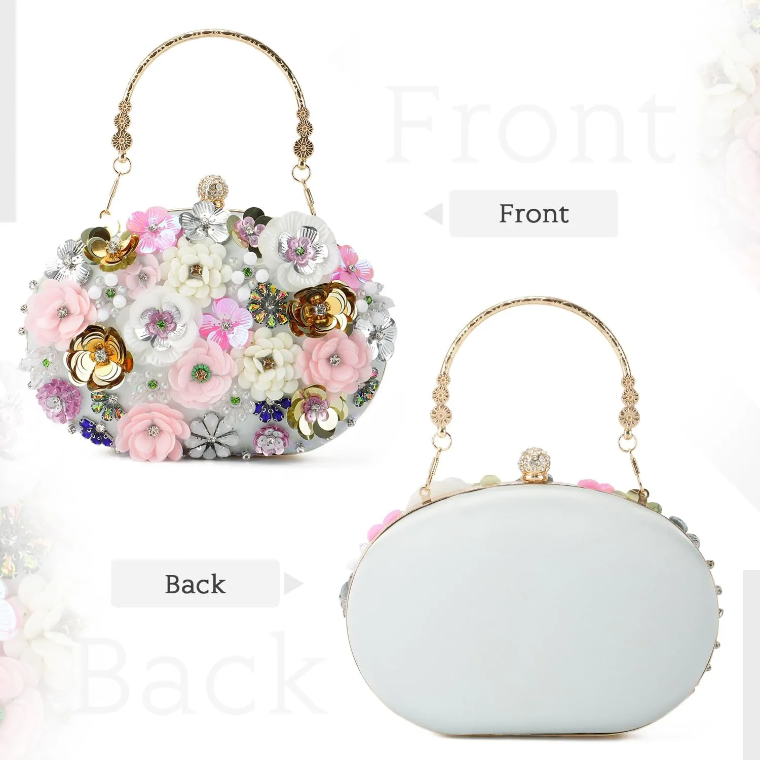 Floral Clutch Beaded Purses for Women 3D Flower Evening Bag for Wedding, Bridal
