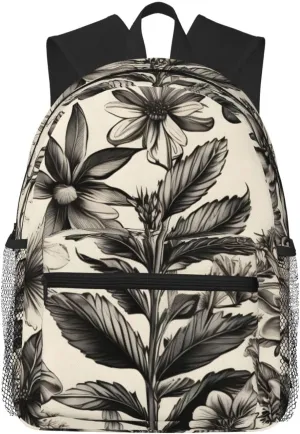 Floral Herbs Botanical Pattern College Backpack For Women Men,Lightweight Travel Bag Backpack With Pockets for Women Men