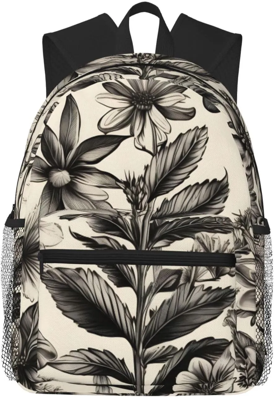 Floral Herbs Botanical Pattern College Backpack For Women Men,Lightweight Travel Bag Backpack With Pockets for Women Men