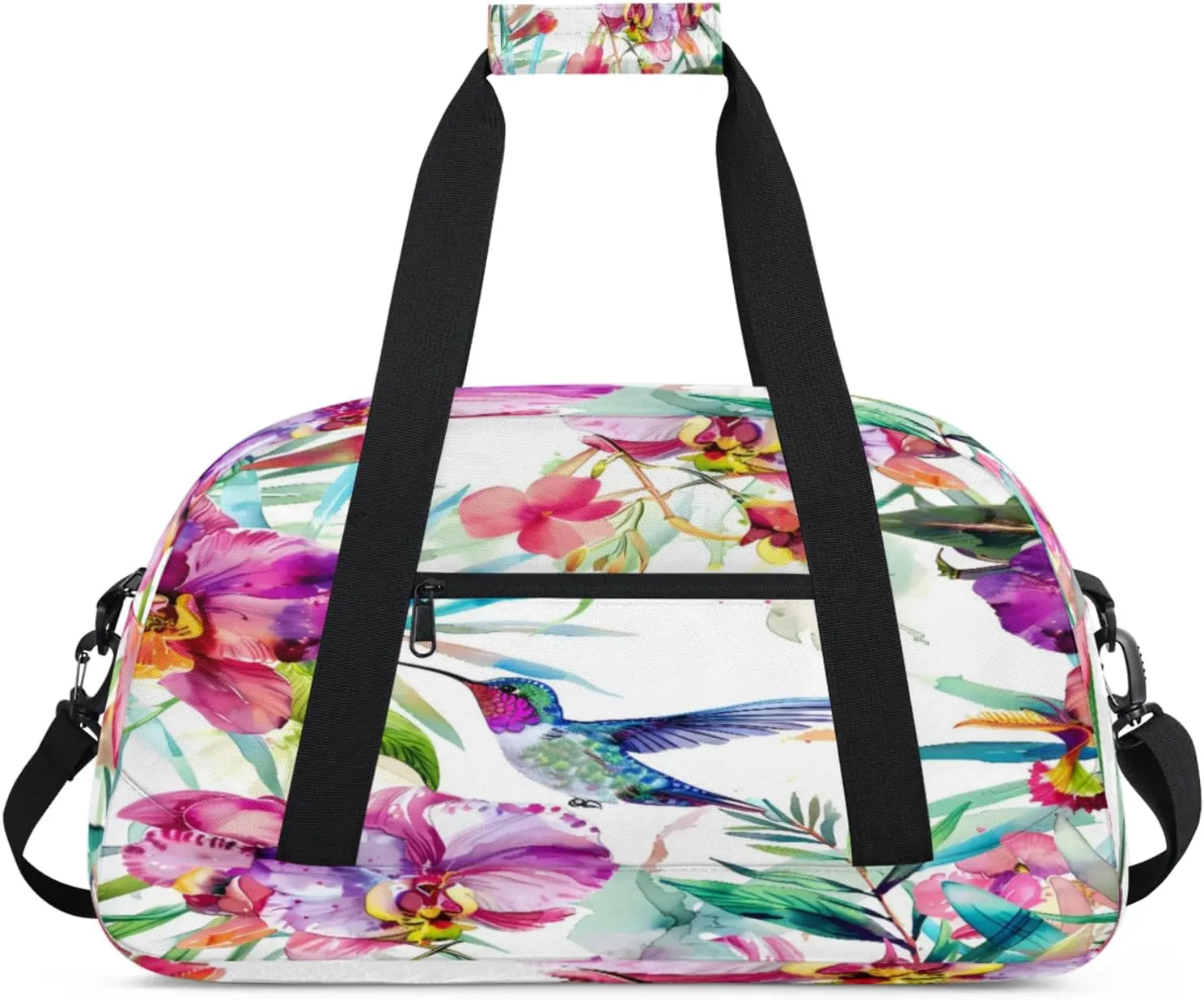 Floral Hummingbird Gym Bag for Women Men, Sports Travel Duffel Bag Lightweight Workout Bag Carry On Overnight Weekender Bag