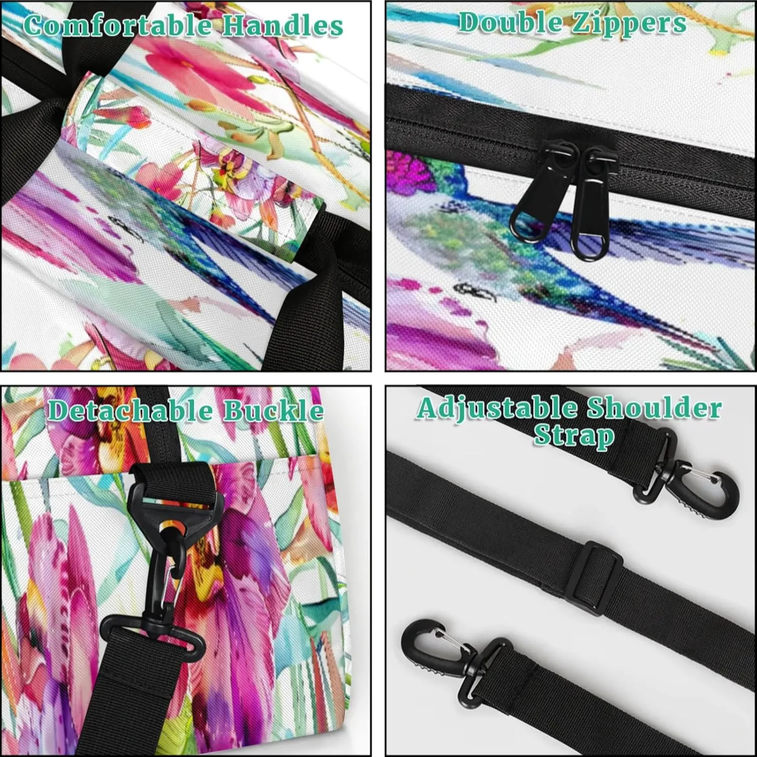Floral Hummingbird Gym Bag for Women Men, Sports Travel Duffel Bag Lightweight Workout Bag Carry On Overnight Weekender Bag