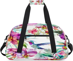 Floral Hummingbird Gym Bag for Women Men, Sports Travel Duffel Bag Lightweight Workout Bag Carry On Overnight Weekender Bag