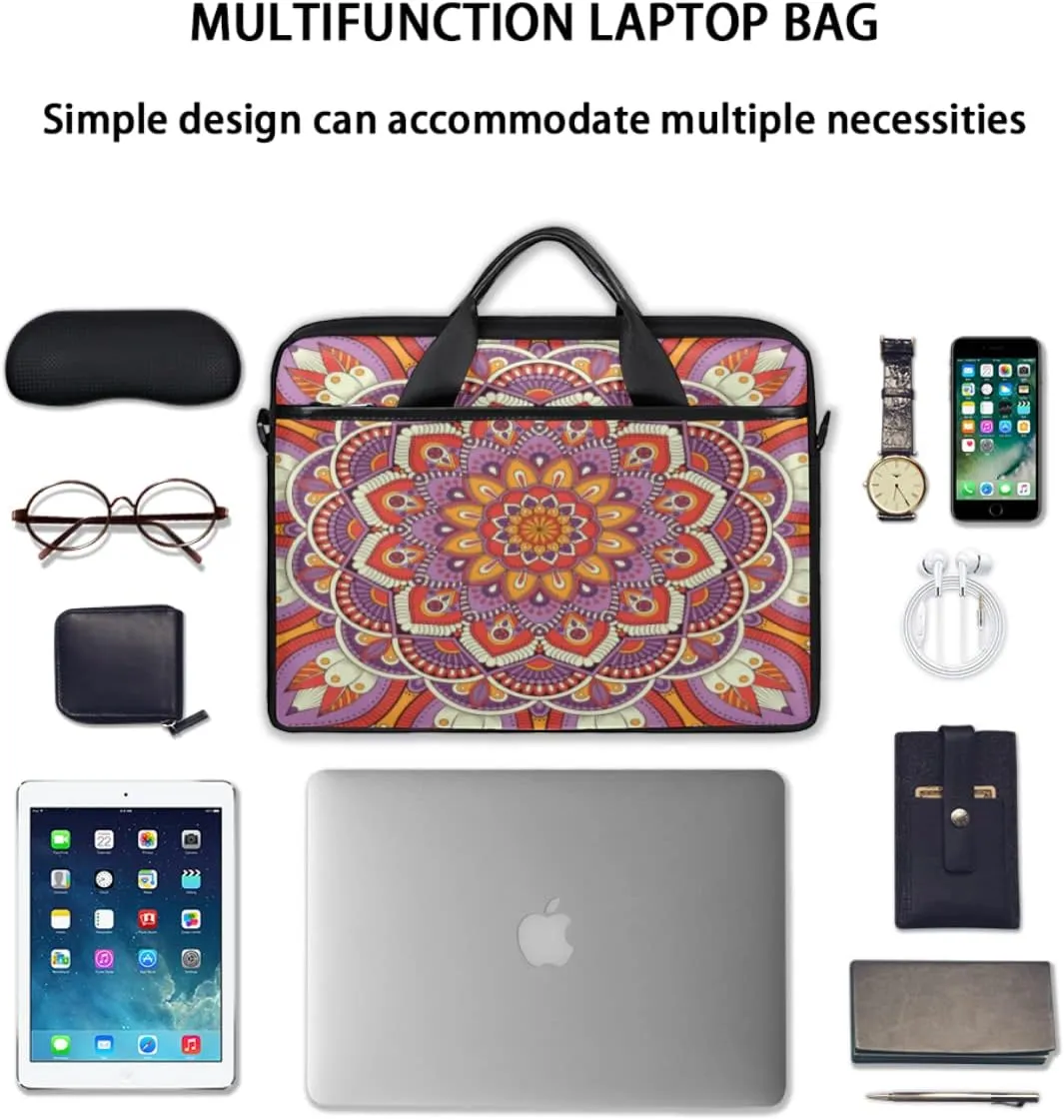Floral Mandala Laptop Bag for Men Women 13-15 Inch Case Bags Sleeve Shoulder with Anti Slip Removable The Pad Straps(15x1x11inches)