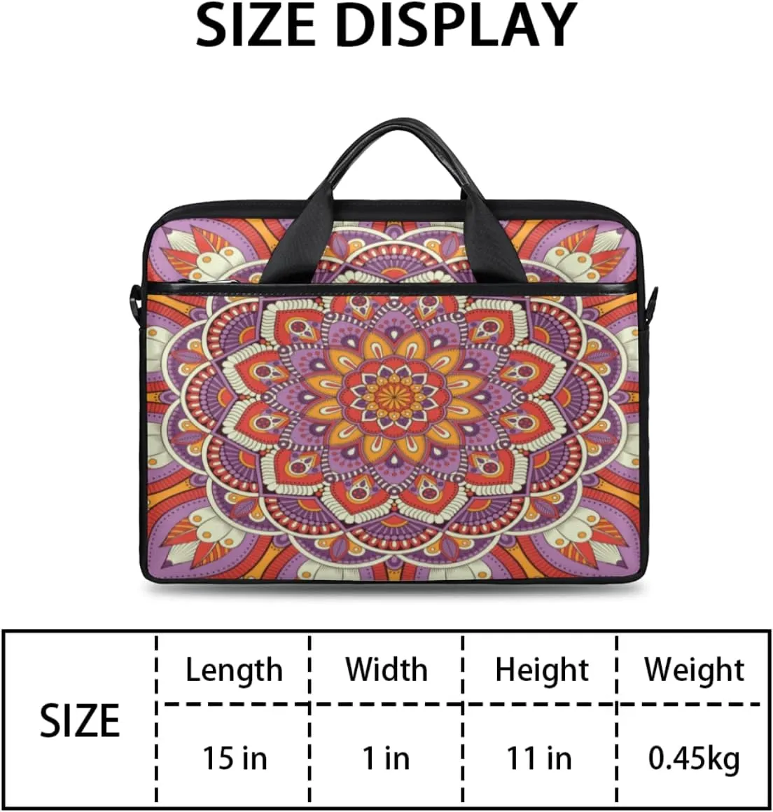 Floral Mandala Laptop Bag for Men Women 13-15 Inch Case Bags Sleeve Shoulder with Anti Slip Removable The Pad Straps(15x1x11inches)