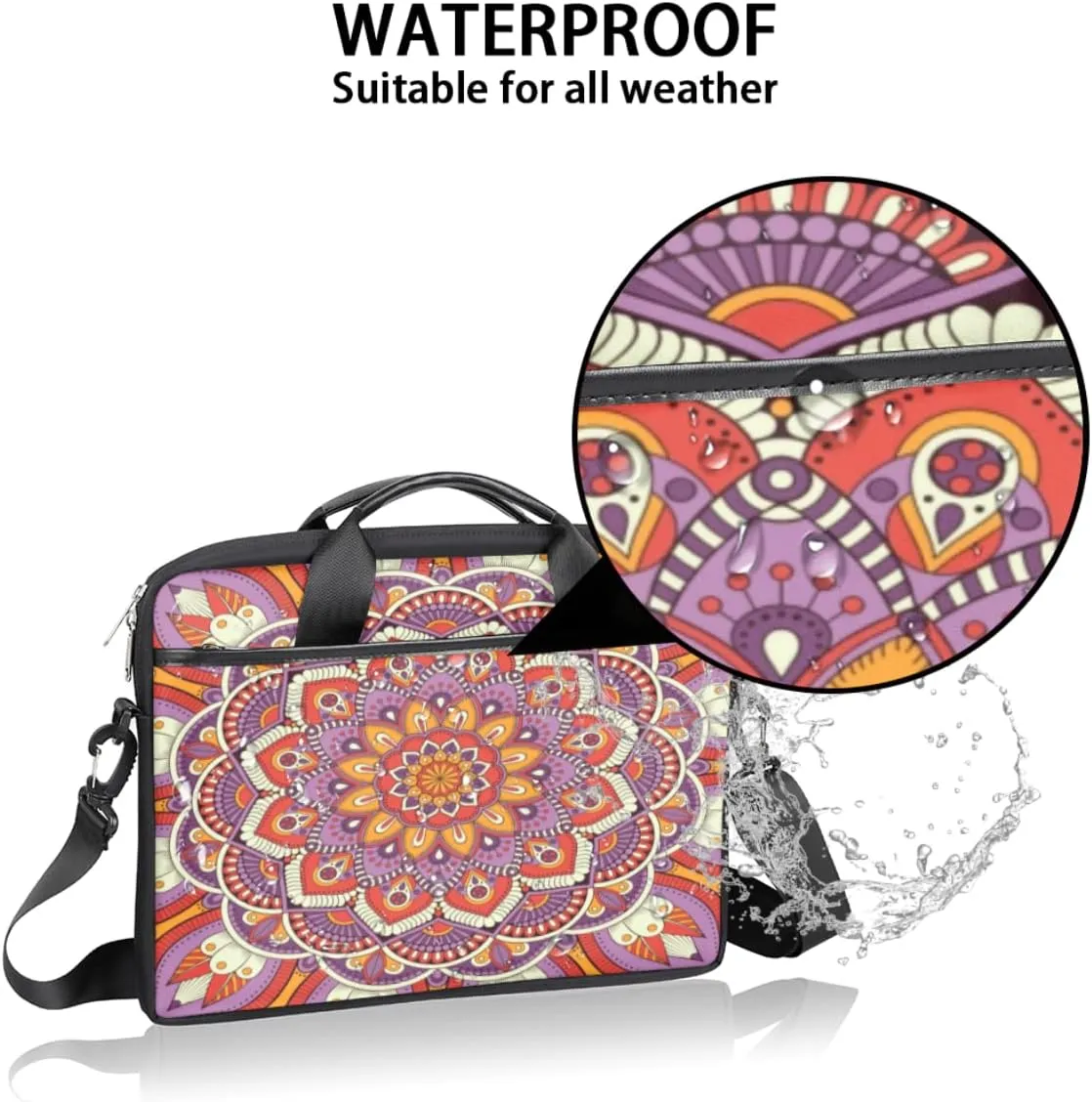 Floral Mandala Laptop Bag for Men Women 13-15 Inch Case Bags Sleeve Shoulder with Anti Slip Removable The Pad Straps(15x1x11inches)