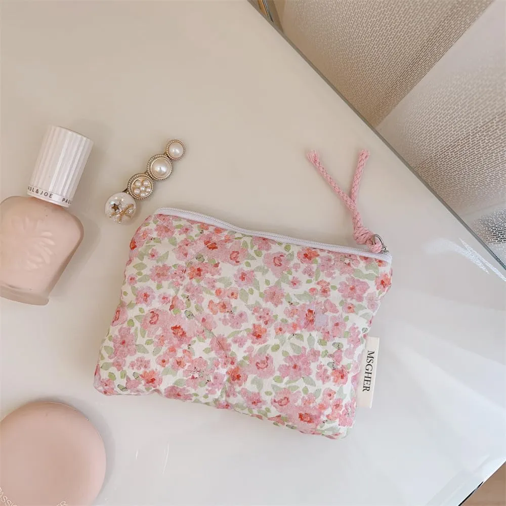 Floral Quilted 3-in-1 Bag Set for Wome Cotton Large Shoulder Tote with Medium Cosmetic Bag Mini Organizer Pouch A039