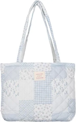 Floral Quilted Cotton Shoulder Bag for Women Daily Use Medium Size Handbag Large Capacity Thickened Design Tote