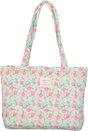 Floral Quilted Cotton Shoulder Bag for Women Daily Use Medium Size Handbag Large Capacity Thickened Design Tote
