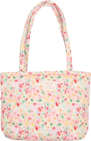 Floral Quilted Cotton Shoulder Bag for Women Medium Size Handbag Large Capacity Thickened Design Tote