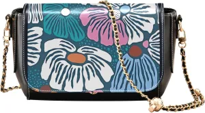 Floral Retro Vintage PU Leather Shoulder Bag Gifts Women Crossbody Bag Purses Medium Purse with Chain Strap