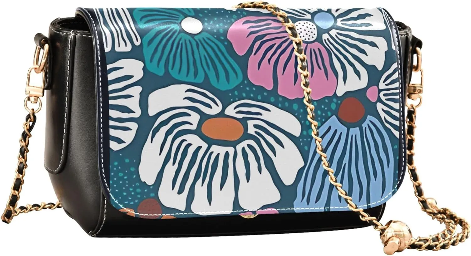 Floral Retro Vintage PU Leather Shoulder Bag Gifts Women Crossbody Bag Purses Medium Purse with Chain Strap