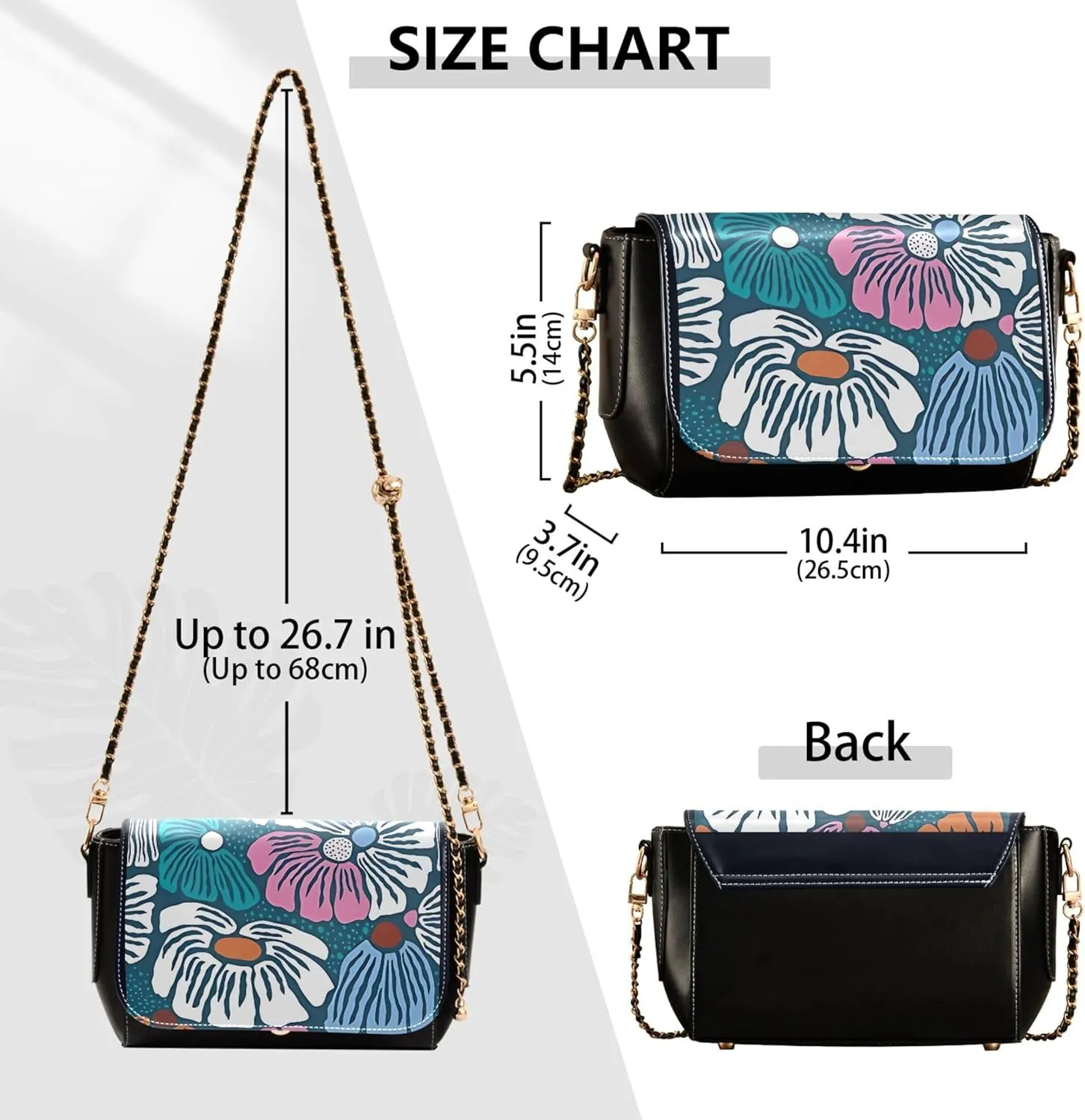 Floral Retro Vintage PU Leather Shoulder Bag Gifts Women Crossbody Bag Purses Medium Purse with Chain Strap