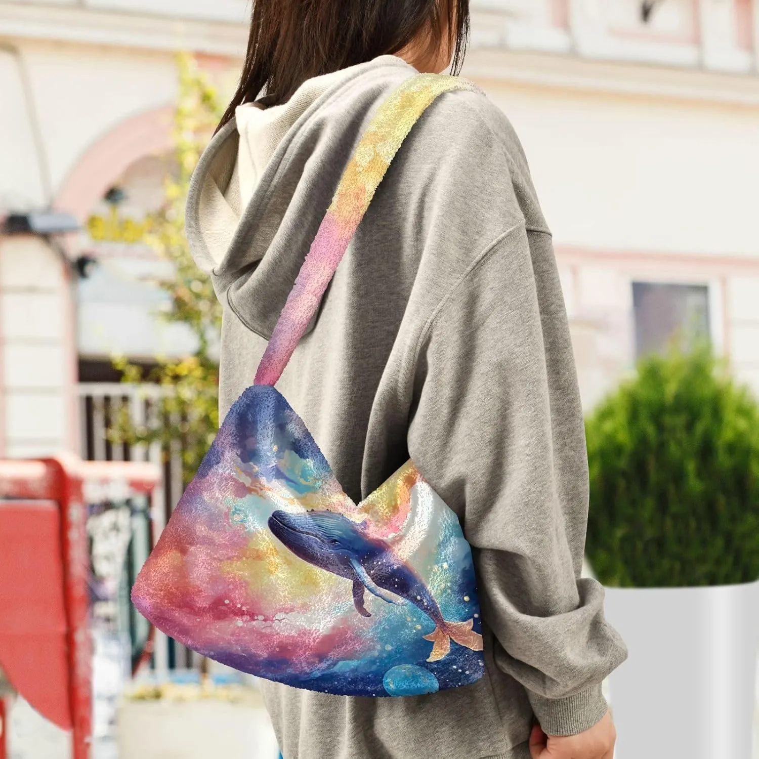 Floral Roses Watercolor Women Shoulder Bag, Book Tote Bag, Autumn Handbags