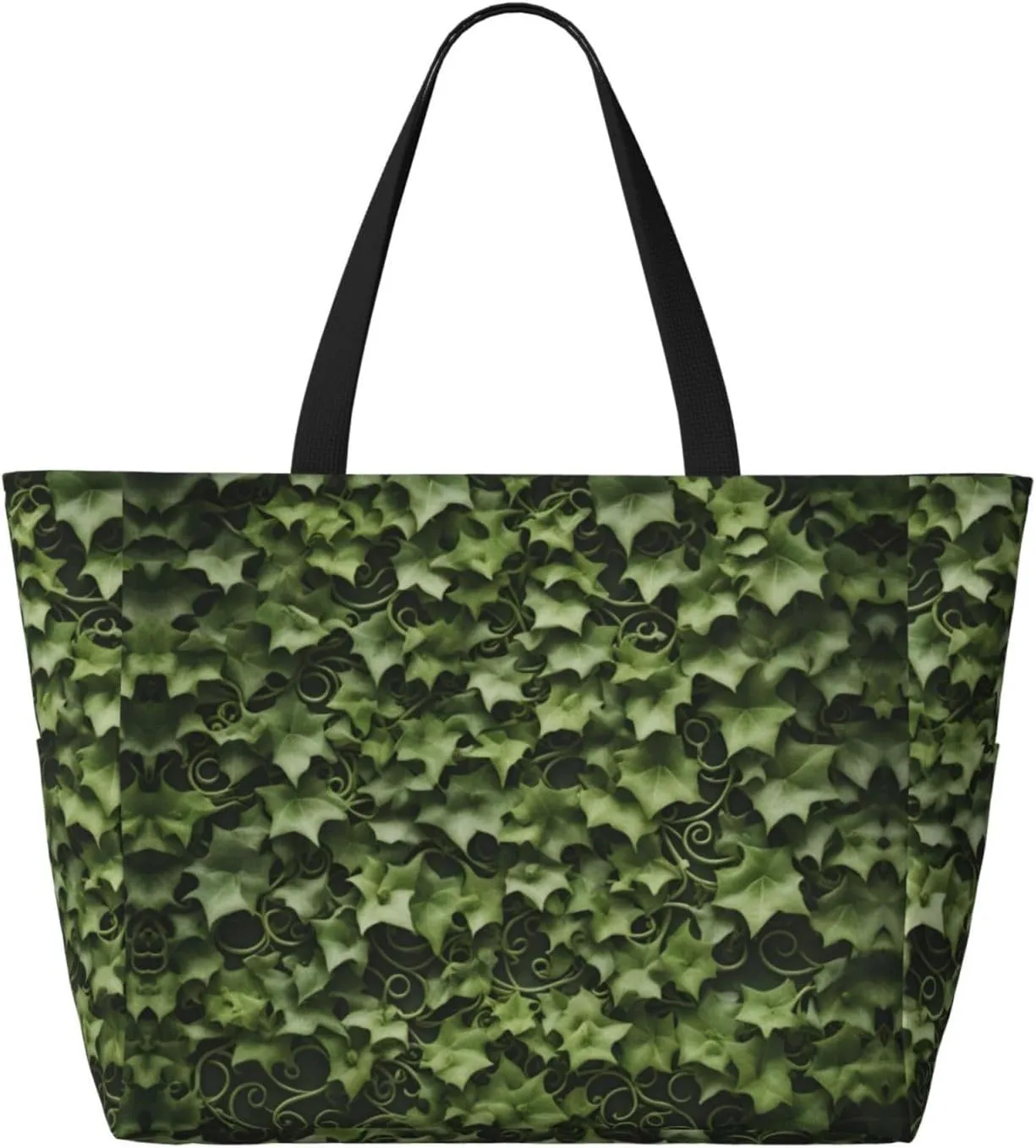 Floral Swirls Ivy Extra Large Tote Bag For Women,Foldable Beach Bag With Pocket Weekender Travel Overnight Bag