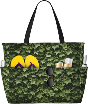 Floral Swirls Ivy Extra Large Tote Bag For Women,Foldable Beach Bag With Pocket Weekender Travel Overnight Bag
