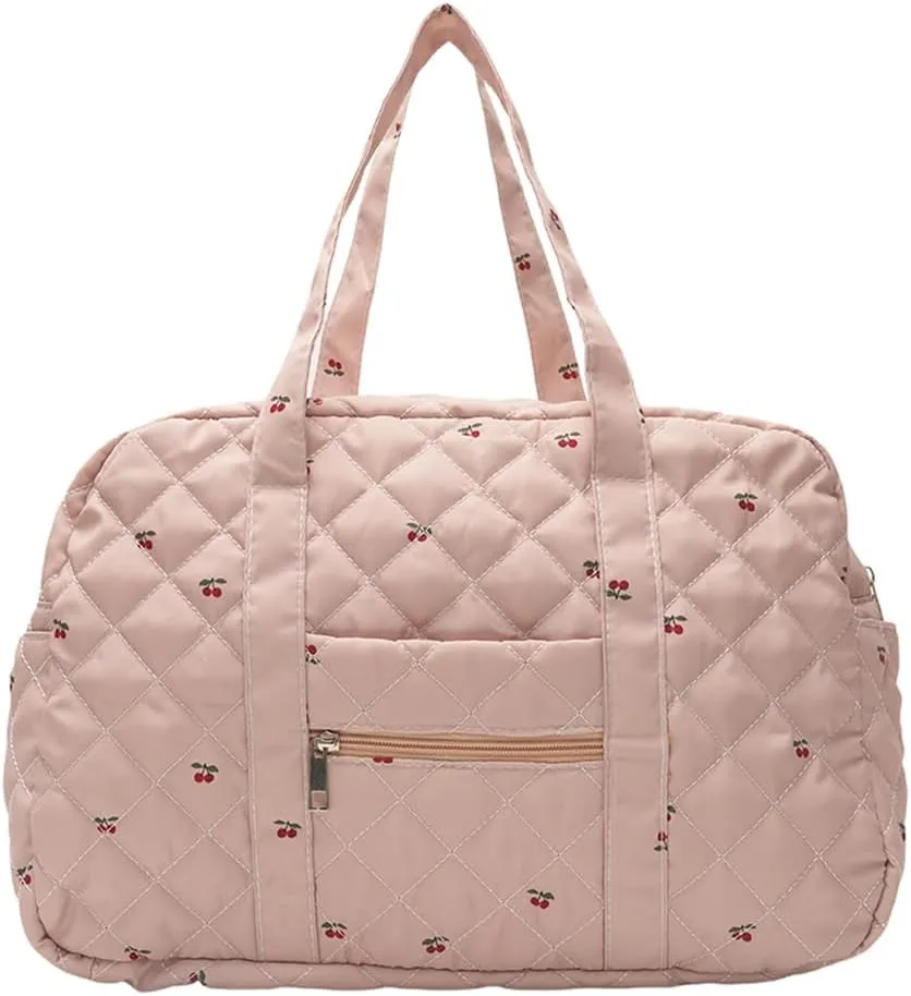 Floral Travel Duffel Bag for Women Coquette Aesthetic Canvas Bag with Multi Pocket Y2K Floral Puffy Purse Bag